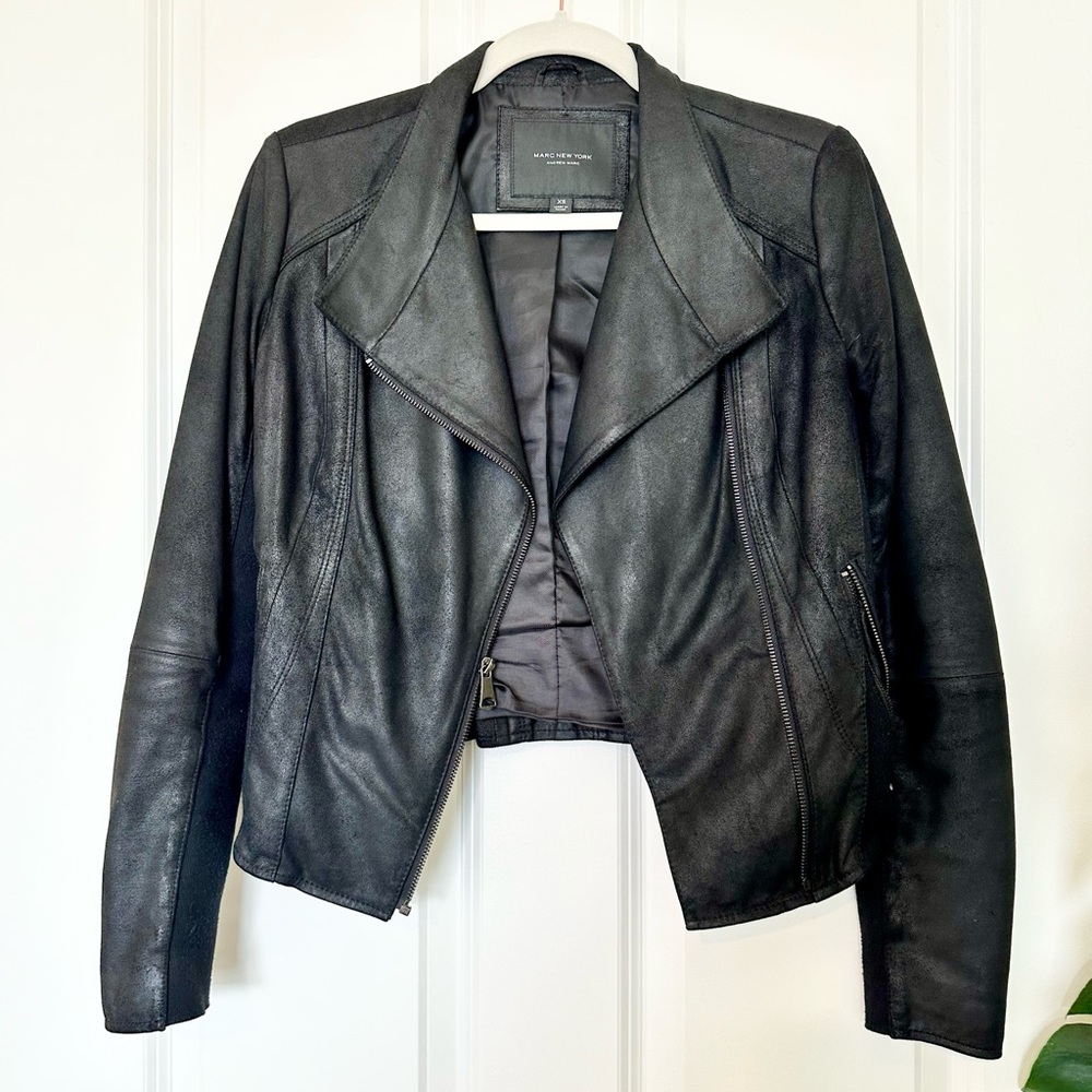 Suede mixed moto jacket